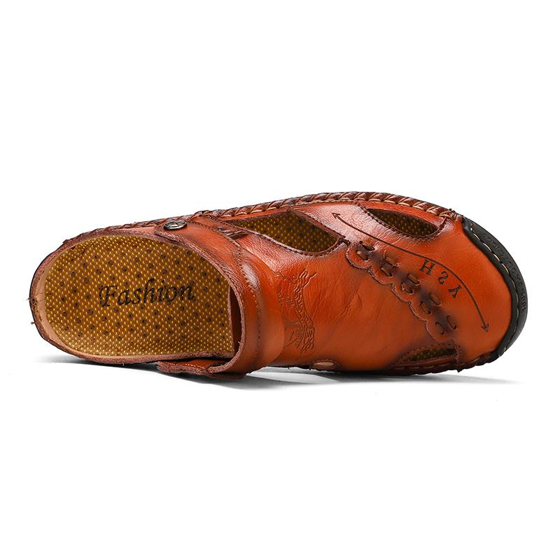 Men's Open-Toe Leather Sandals – Handcrafted, Rubber Sole, Round Toe for Summer Travel & Casual Wear – Sizes US 6.5-13 | Thomler