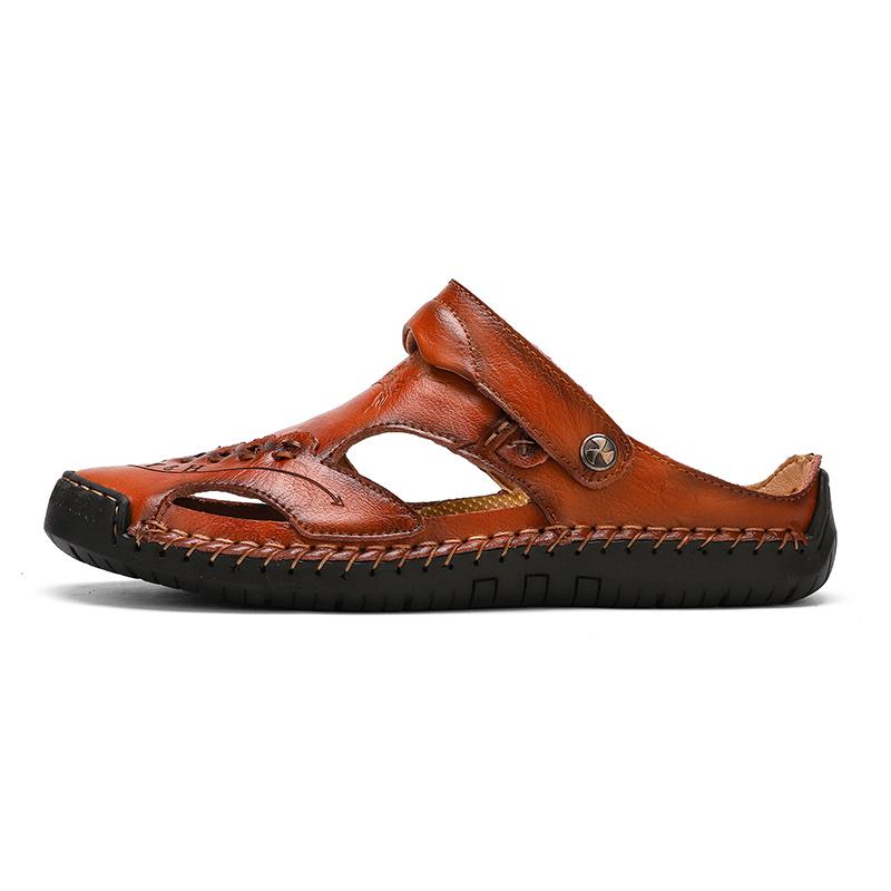 Men's Open-Toe Leather Sandals – Handcrafted, Rubber Sole, Round Toe for Summer Travel & Casual Wear – Sizes US 6.5-13 | Thomler
