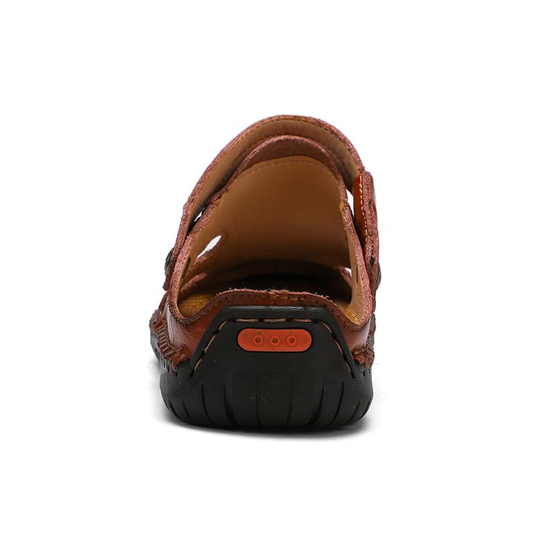 Men's Open-Toe Leather Sandals – Handcrafted, Rubber Sole, Round Toe for Summer Travel & Casual Wear – Sizes US 6.5-13 | Thomler