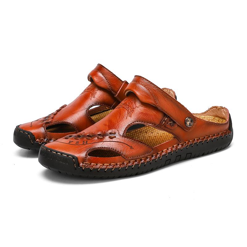 Men's Open-Toe Leather Sandals – Handcrafted, Rubber Sole, Round Toe for Summer Travel & Casual Wear – Sizes US 6.5-13 | Thomler