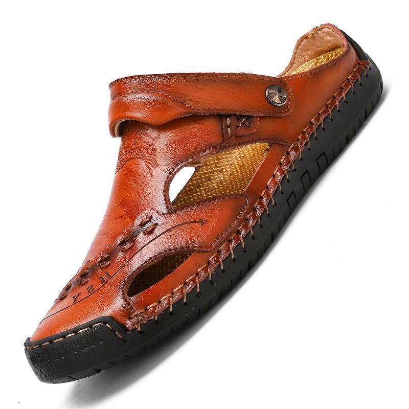 Men's Open-Toe Leather Sandals – Handcrafted, Rubber Sole, Round Toe for Summer Travel & Casual Wear – Sizes US 6.5-13 | Thomler