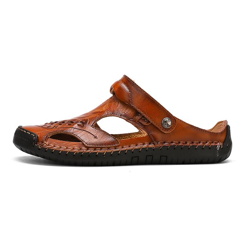 Men's Open-Toe Leather Sandals – Handcrafted, Rubber Sole, Round Toe for Summer Travel & Casual Wear – Sizes US 6.5-13 | Thomler