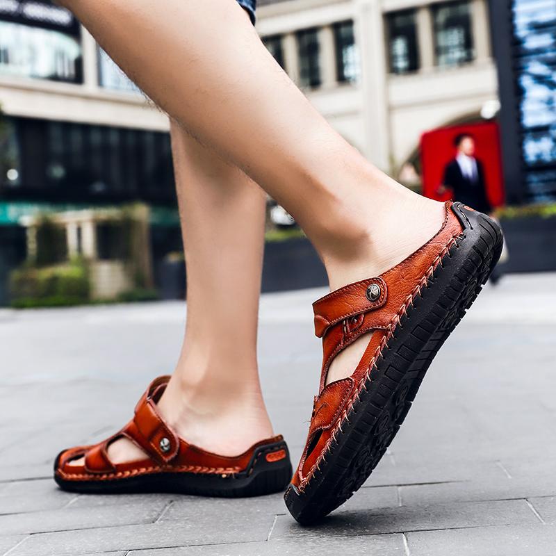 Men's Open-Toe Leather Sandals – Handcrafted, Rubber Sole, Round Toe for Summer Travel & Casual Wear – Sizes US 6.5-13 | Thomler