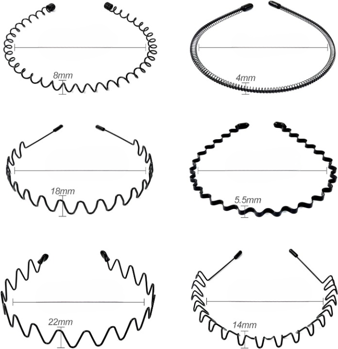 Metal Hair Bands for Men – Wave, Spiral, Circle, Zigzag Designs – Non-Slip, One Size Fits All – Pack of 6 | Thomler