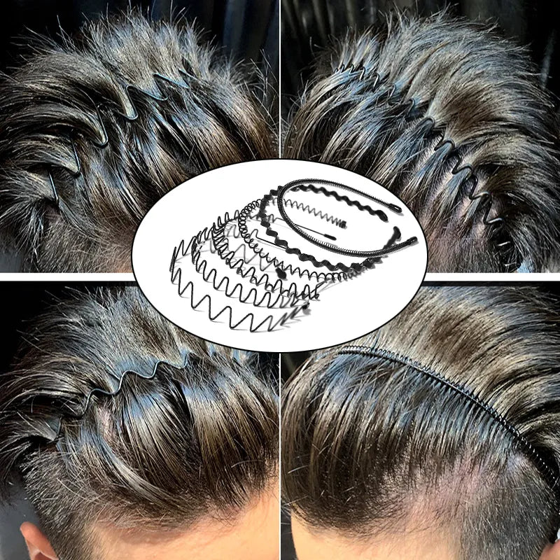 Metal Hair Bands for Men – Wave, Spiral, Circle, Zigzag Designs – Non-Slip, One Size Fits All – Pack of 6 | Thomler