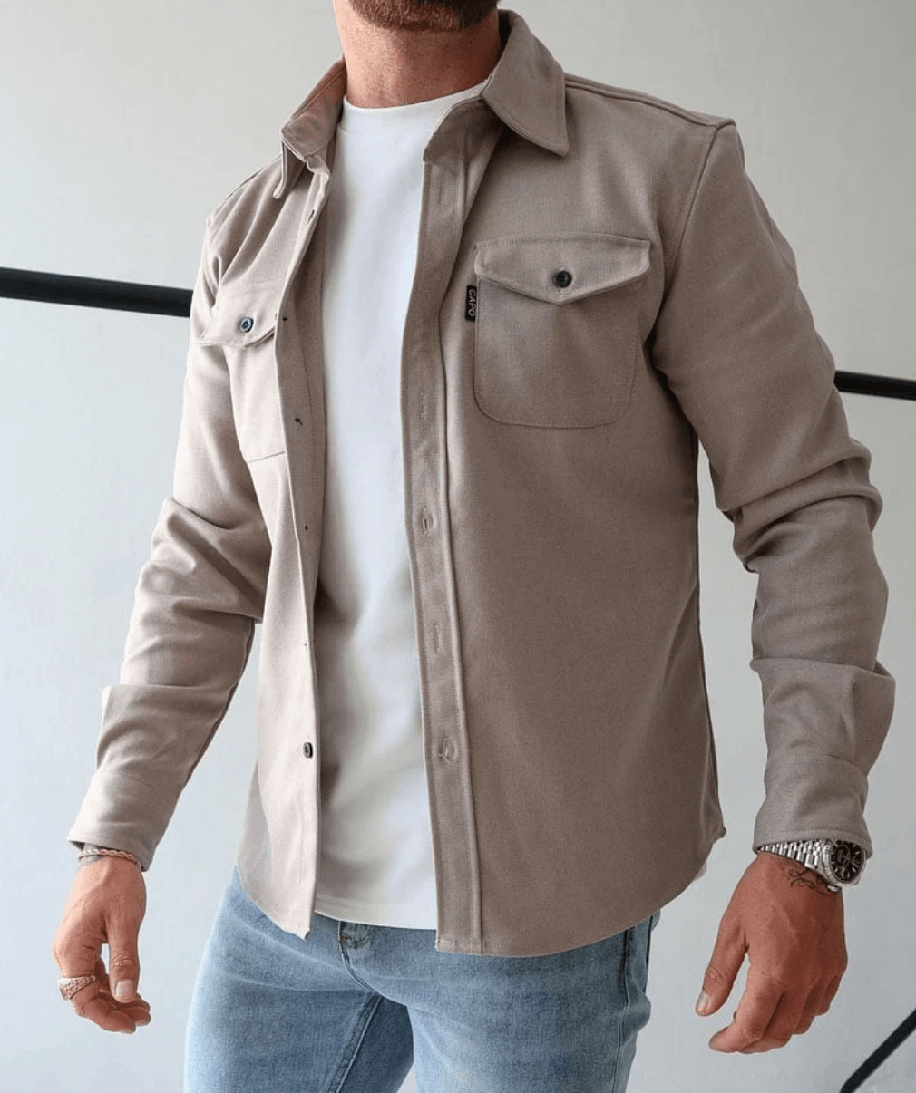 Lightweight Overshirt for Men – Tailored Button-Down Layer with Dual Pockets – Classic Collared Work Shirt – Versatile Outerwear for | Thomler