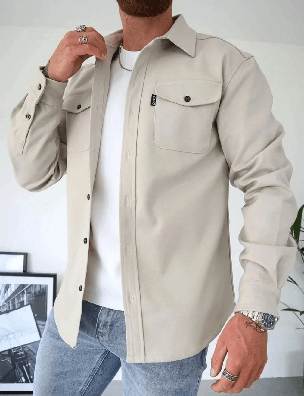 Lightweight Overshirt for Men – Tailored Button-Down Layer with Dual Pockets – Classic Collared Work Shirt – Versatile Outerwear for | Thomler