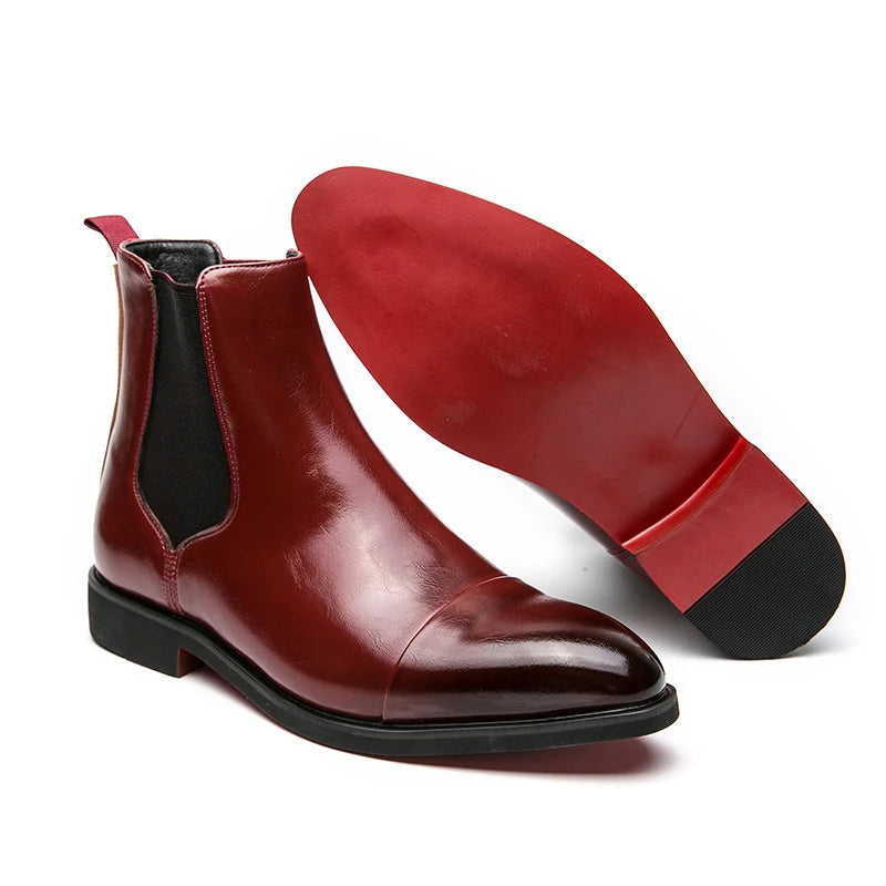 Ankle Boots for Men | Elastic-Side Pull-On Design with Toe Cap | Dress Casual Footwear for Work Office & Evening | Leather-Look Finish | Thomler