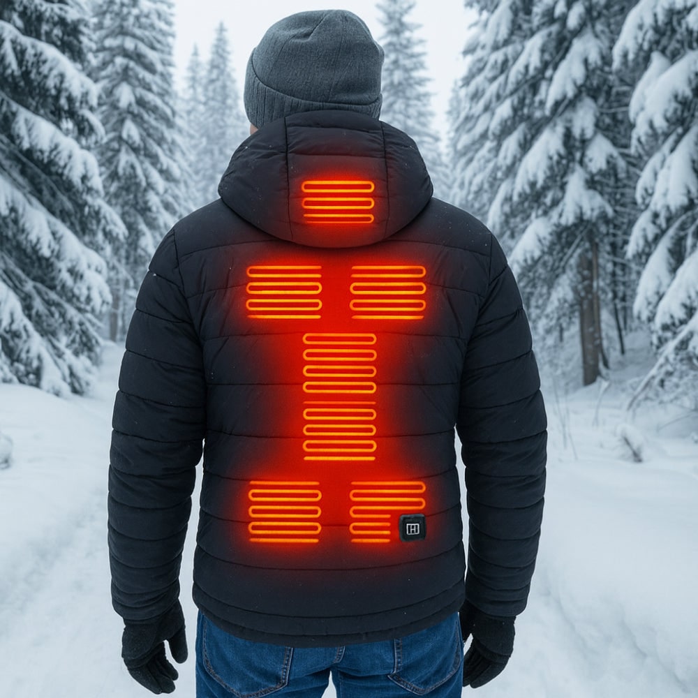 Insulated Quilted Puffer Coat with Built-In Hood & 3-Level Heat Control for Cold Weather | Thomler