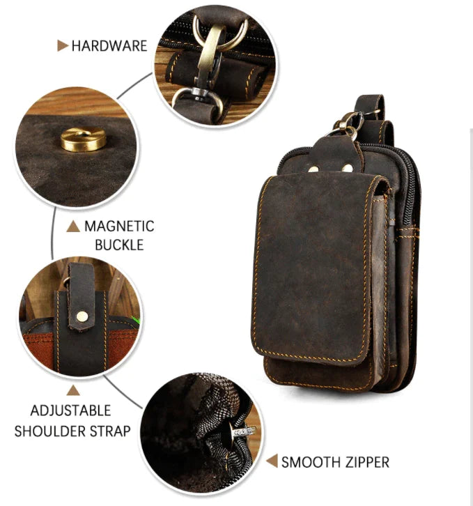 Men's Waist Belt Pouch – Genuine Cowhide Hip Pack with RF Shielding Lining for Phone & Essentials | Thomler