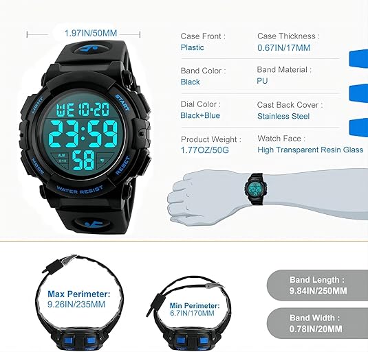 Tactical Digital LED Sports Watch Waterproof Shockproof Outdoor Adventure Timepiece for Men Active Lifestyle Running Hiking Fitness Training | Thomler