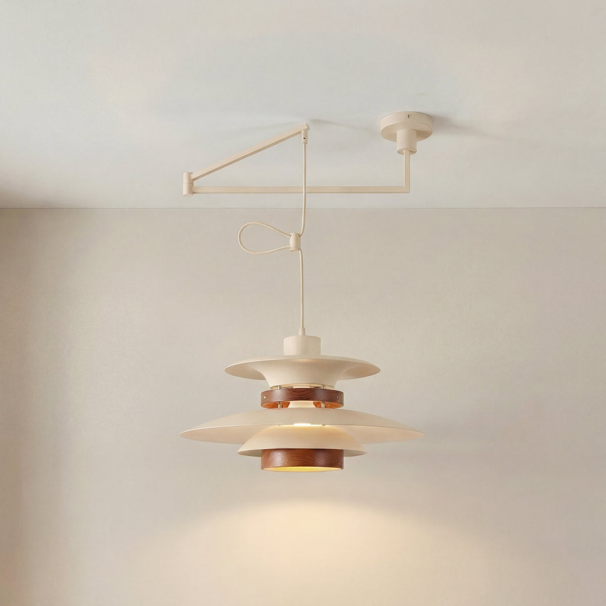 Adjustable Swing Arm Pendant Light with Wood Accents for Dining Room & Kitchen Island | Thomler
