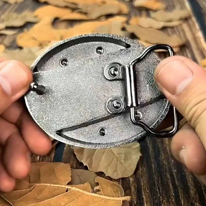 Western Metal Belt Buckle with Hidden EDC Tool | Interchangeable Oval Designs for Men & Women | Fits 1.5 Inch Belts | Rodeo Ranch Country | Thomler