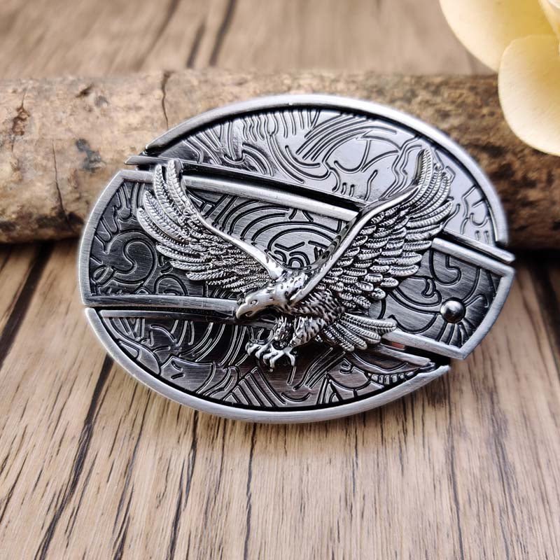 Western Metal Belt Buckle with Hidden EDC Tool | Interchangeable Oval Designs for Men & Women | Fits 1.5 Inch Belts | Rodeo Ranch Country | Thomler