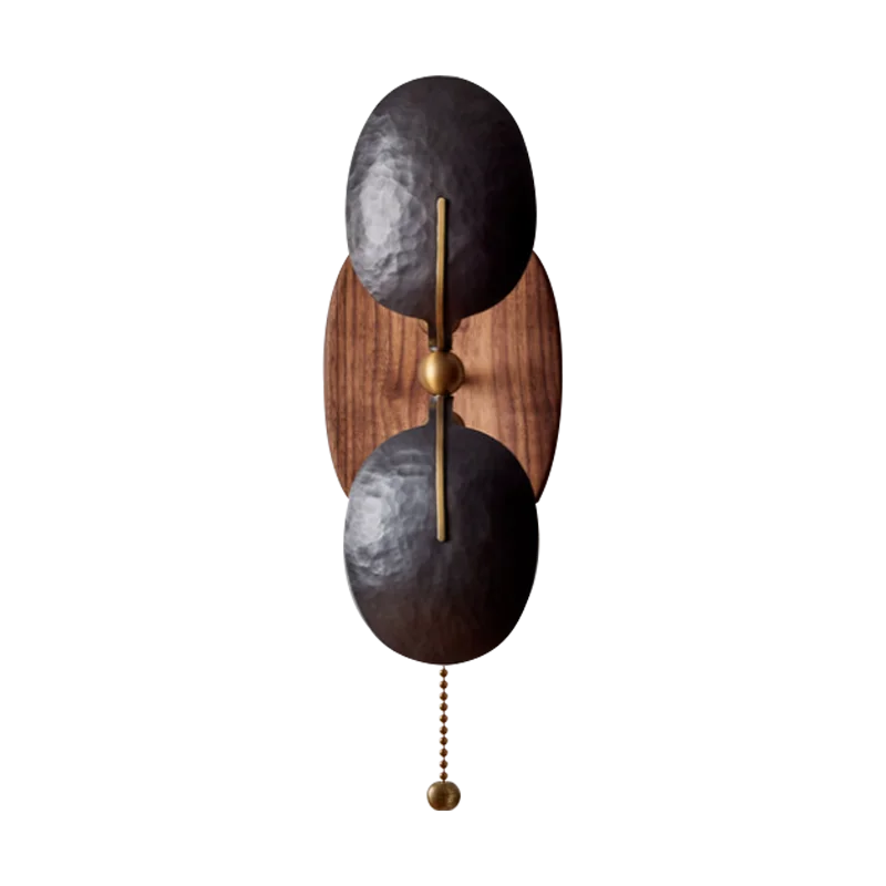 Wall Lamp Wood Iron 19.7 In Black Pull Chain Bedroom Hallway Reading Sconce Lighting Fixture | Thomler