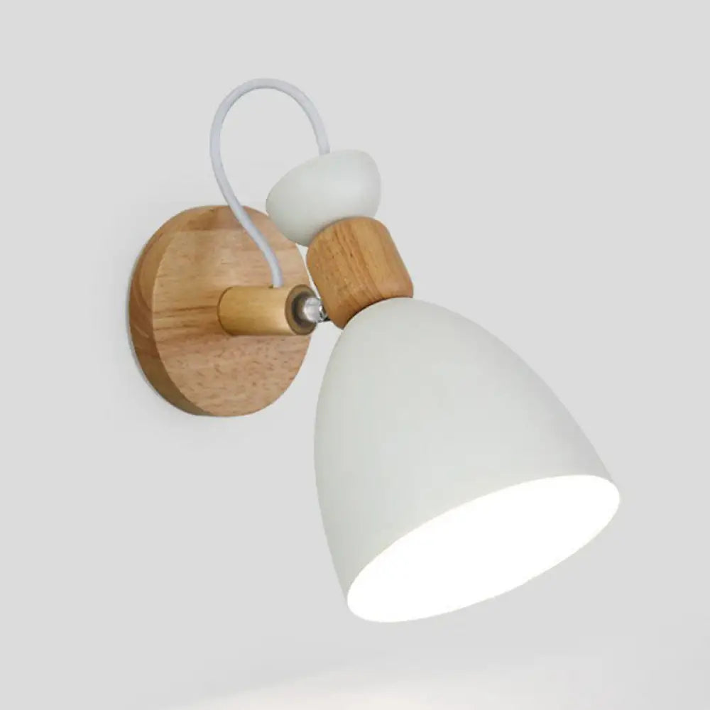 Adjustable Wood Wall Sconce with Rotating Metal Shade for Kids Room | Single-Light Fixture in Pastel Finish | E26 Base Nursery Lighting | Thomler