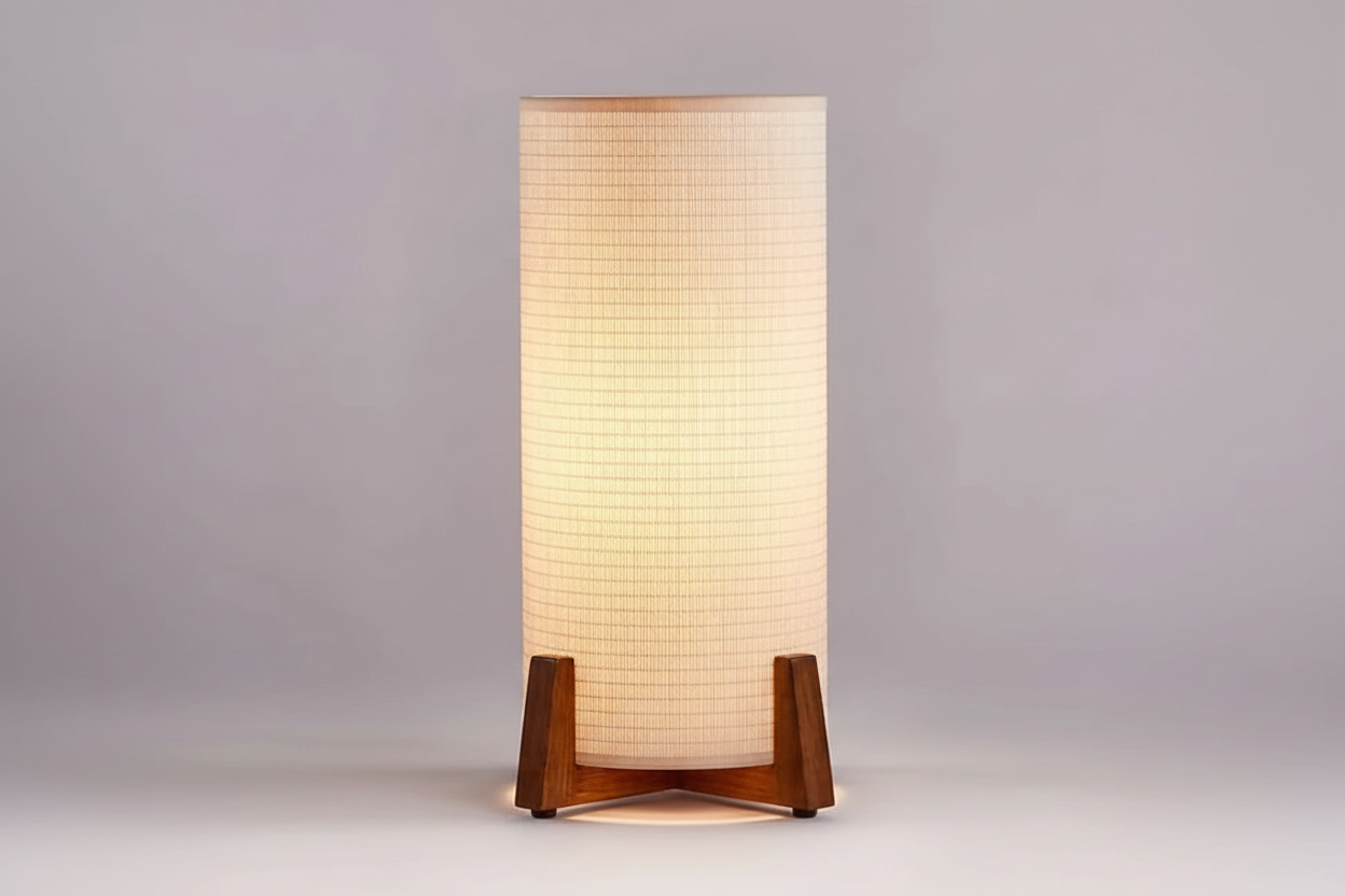Floor Lamp Wood Fabric Shade 47.2 in Walnut Living Room Bedroom Japandi Minimalist Lighting Tall Standing Light | Thomler