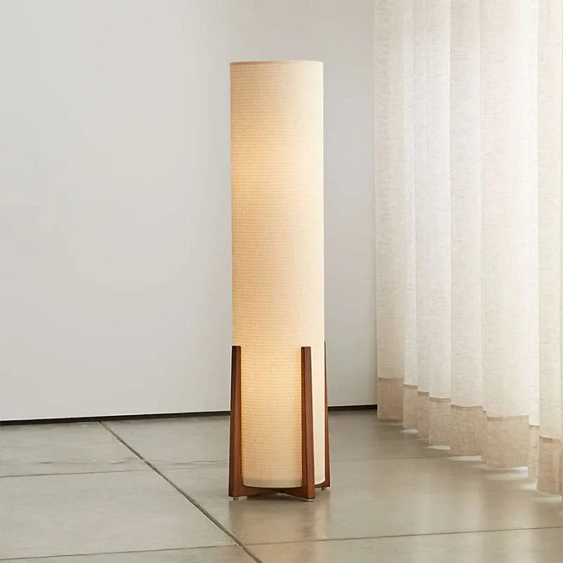 Floor Lamp Wood Fabric Shade 47.2 in Walnut Living Room Bedroom Japandi Minimalist Lighting Tall Standing Light | Thomler
