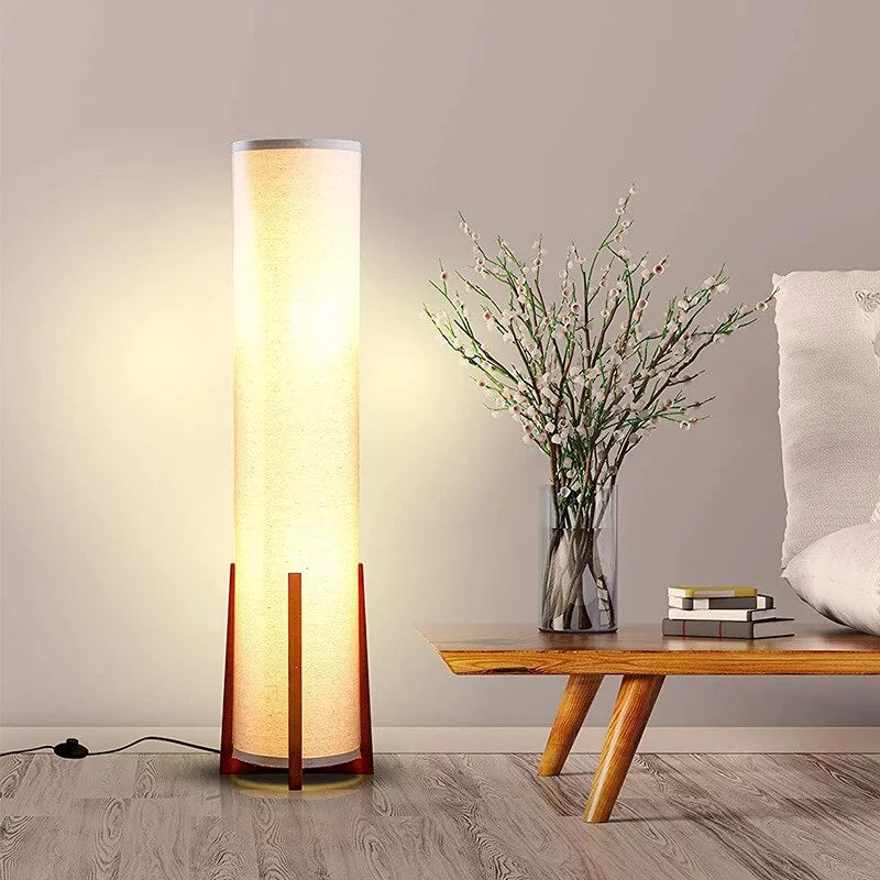 Floor Lamp Wood Fabric Shade 47.2 in Walnut Living Room Bedroom Japandi Minimalist Lighting Tall Standing Light | Thomler