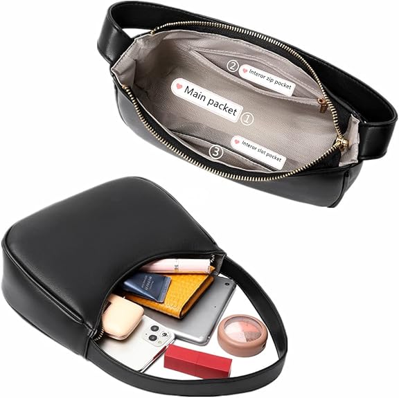 Compact Zippered Shoulder Bag for Women - Curved Silhouette Purse for Daily Essentials - Versatile Handbag Crossbody or Clutch - Lightweight | Thomler
