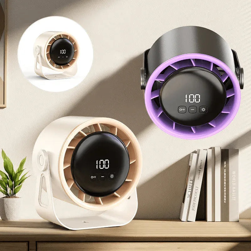 Compact Desktop Fan with 100-Speed Control, LED Display, USB Rechargeable & Wall Mount Option for Office, Bedroom | Thomler