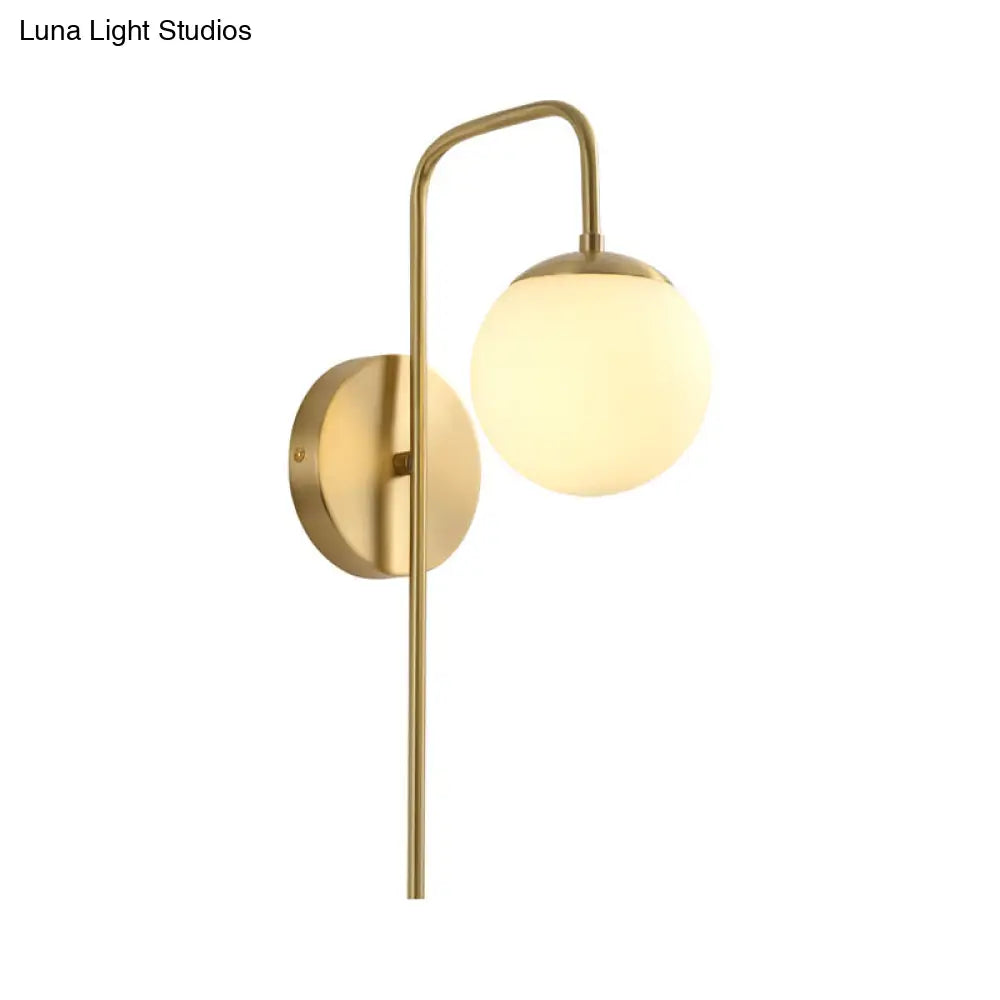 Frosted Glass Globe Wall Light with Curved Brass Arm for Bedroom, Hallway & Living Room – Single LED Sconce | Thomler
