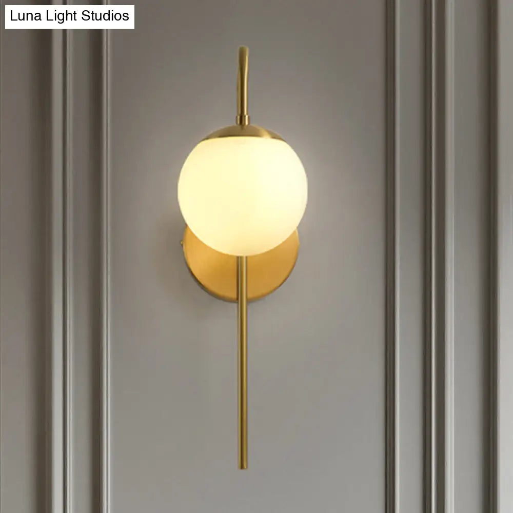 Frosted Glass Globe Wall Light with Curved Brass Arm for Bedroom, Hallway & Living Room – Single LED Sconce | Thomler