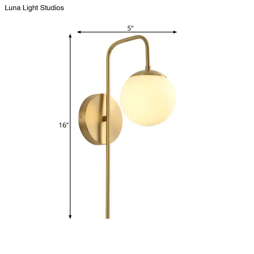 Frosted Glass Globe Wall Light with Curved Brass Arm for Bedroom, Hallway & Living Room – Single LED Sconce | Thomler