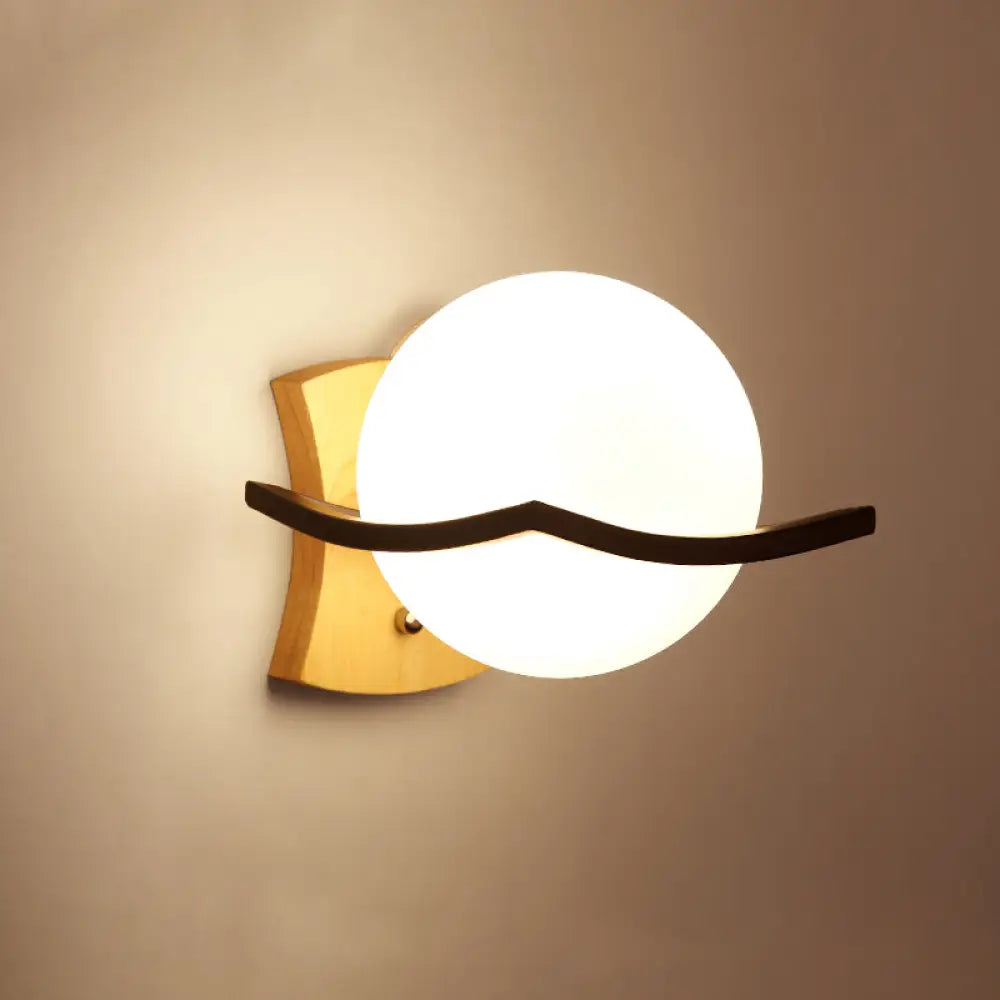 Wood & Cream Glass Wall Sconce for Stairway, Geometric Single-Light Fixture, E26 Base, Flush-Mount Design for Hallway & Bedroom Lighting | Thomler