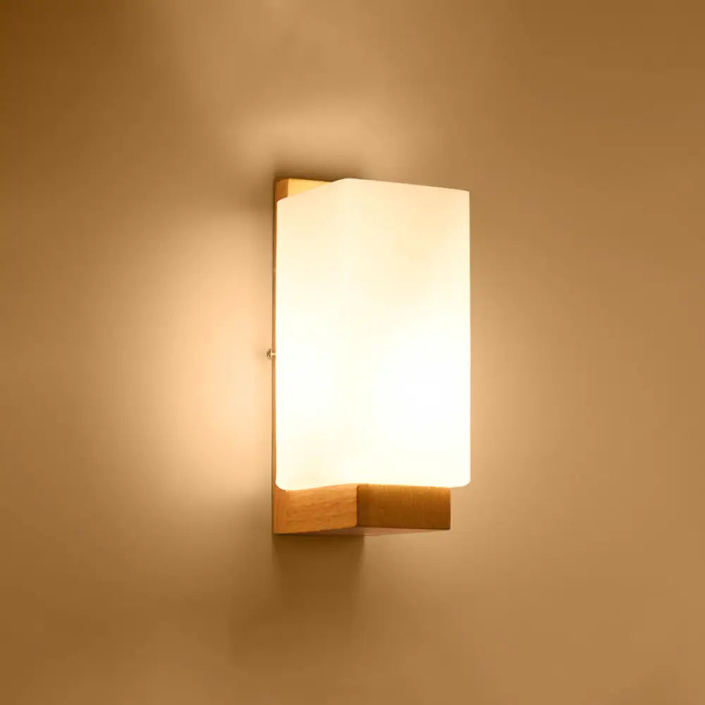 Wood & Cream Glass Wall Sconce for Stairway, Geometric Single-Light Fixture, E26 Base, Flush-Mount Design for Hallway & Bedroom Lighting | Thomler