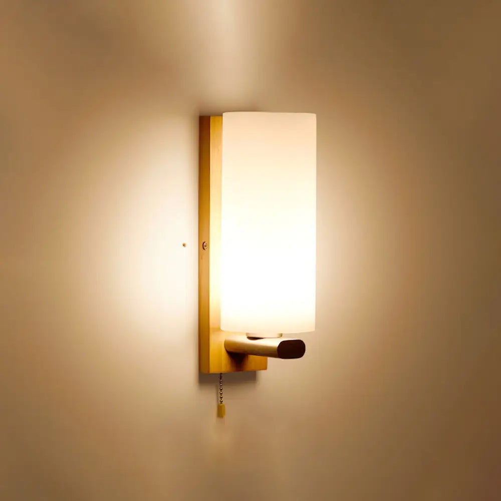 Wood & Cream Glass Wall Sconce for Stairway, Geometric Single-Light Fixture, E26 Base, Flush-Mount Design for Hallway & Bedroom Lighting | Thomler