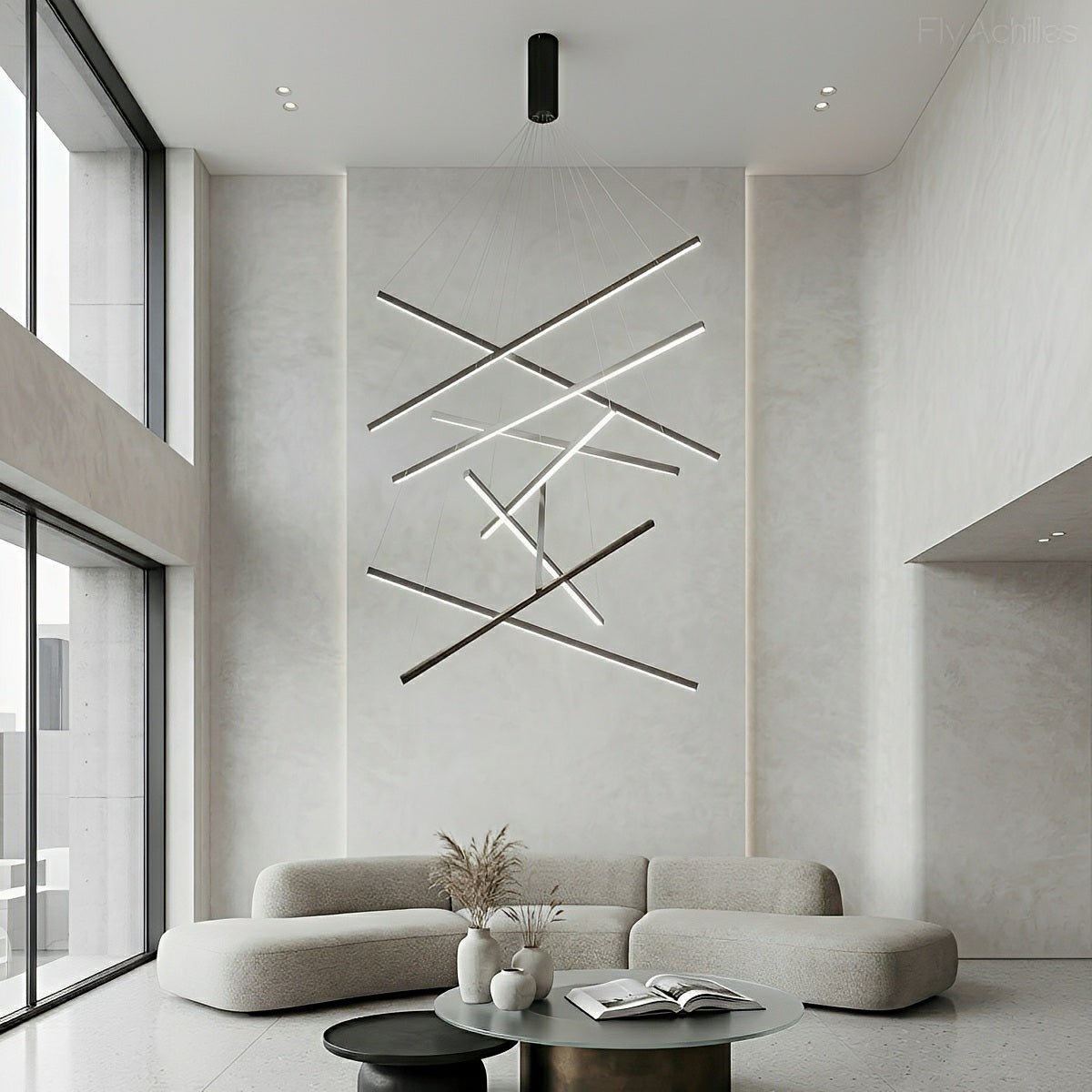 Tiered Black Aluminum LED Ceiling Light with Remote Dimmer for Living Room & Bedroom | Thomler