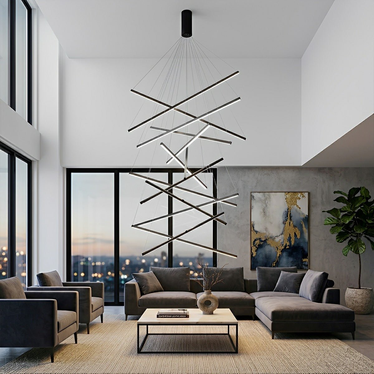 Tiered Black Aluminum LED Ceiling Light with Remote Dimmer for Living Room & Bedroom | Thomler