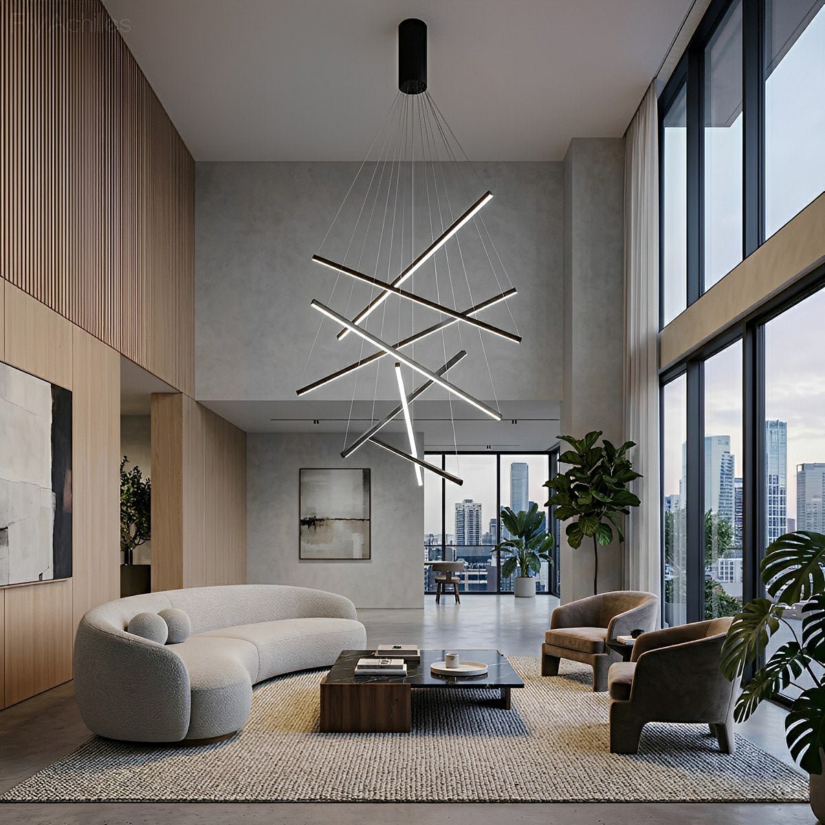 Tiered Black Aluminum LED Ceiling Light with Remote Dimmer for Living Room & Bedroom | Thomler