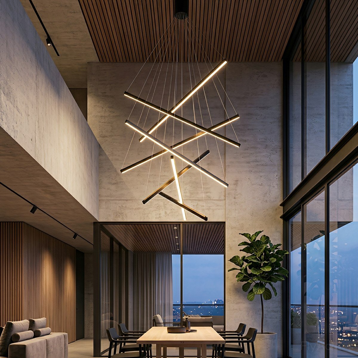 Tiered Black Aluminum LED Ceiling Light with Remote Dimmer for Living Room & Bedroom | Thomler