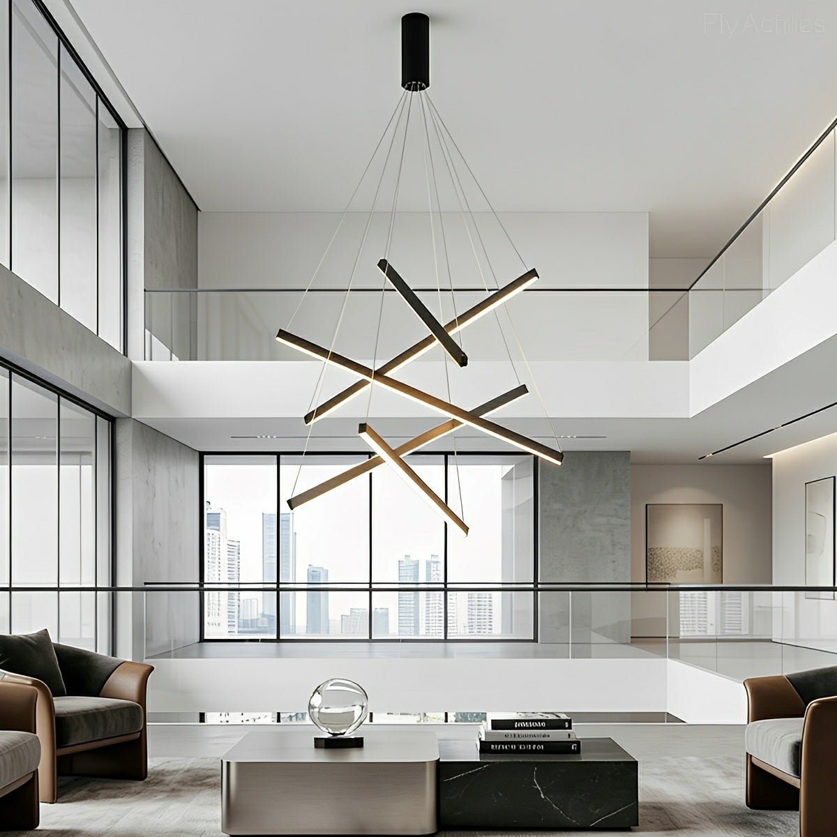 Tiered Black Aluminum LED Ceiling Light with Remote Dimmer for Living Room & Bedroom | Thomler