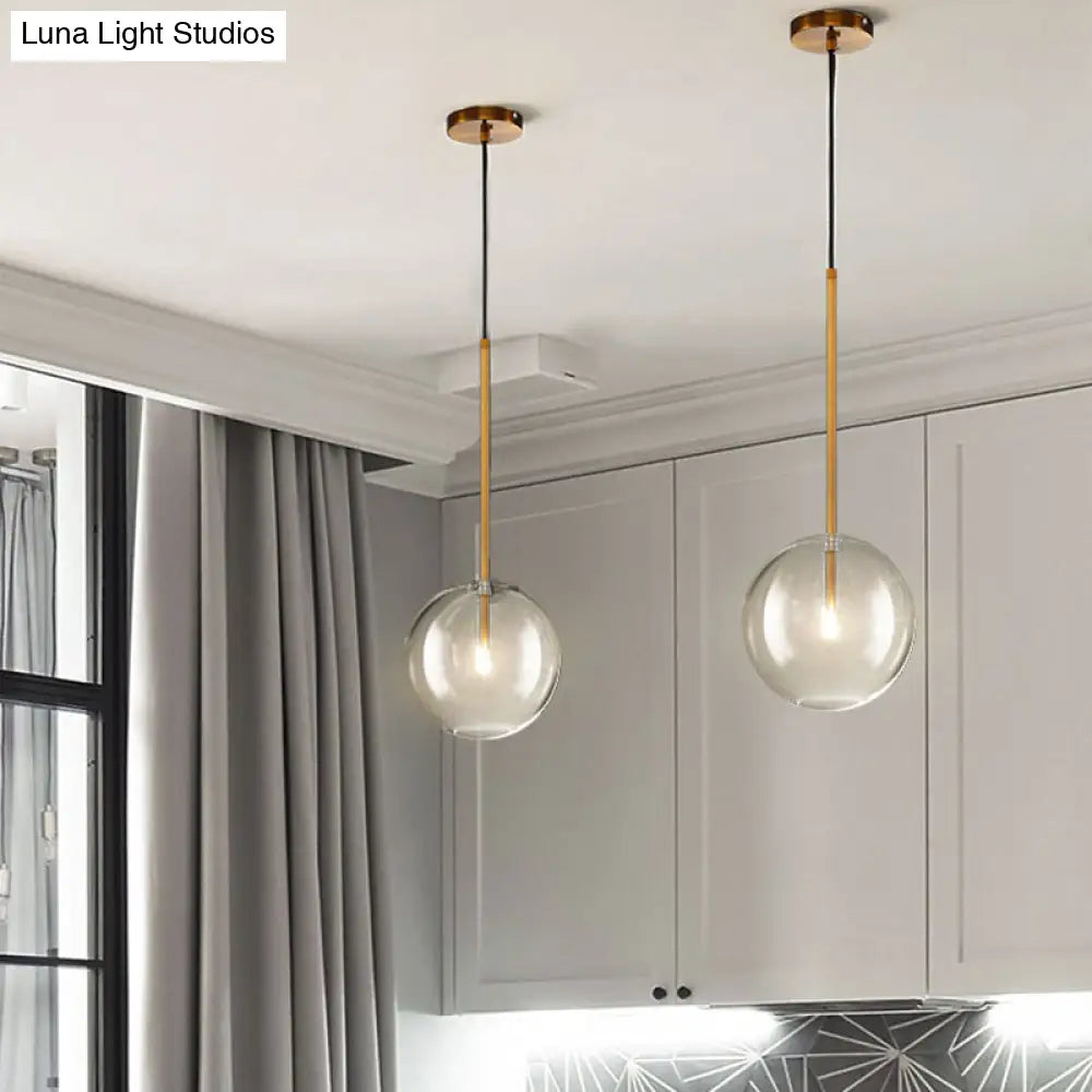 Clear Glass Globe Pendant Light with Gold Finish for Kitchen Island Dining Room Bedroom | Modern Hanging Ceiling Fixture | Thomler
