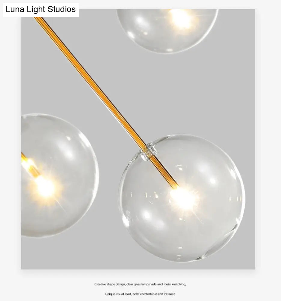 Clear Glass Globe Pendant Light with Gold Finish for Kitchen Island Dining Room Bedroom | Modern Hanging Ceiling Fixture | Thomler