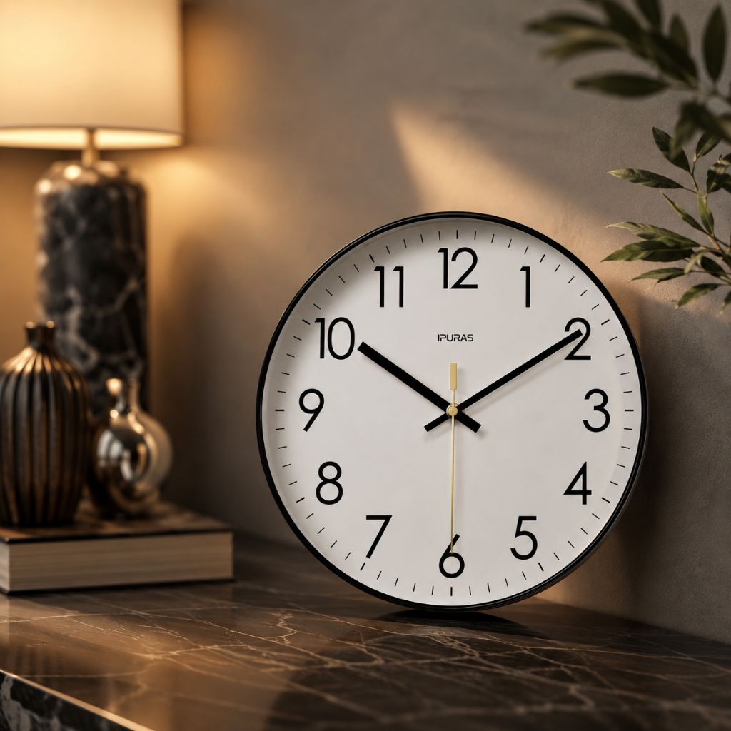 Silent Wall Clock with Glass Face – Modern Scandinavian Design for Home & Office – 10, 12 or 14 Inch | Thomler