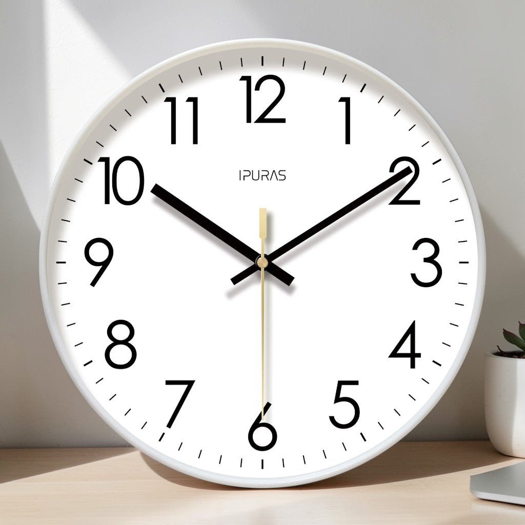 Silent Wall Clock with Glass Face – Modern Scandinavian Design for Home & Office – 10, 12 or 14 Inch | Thomler