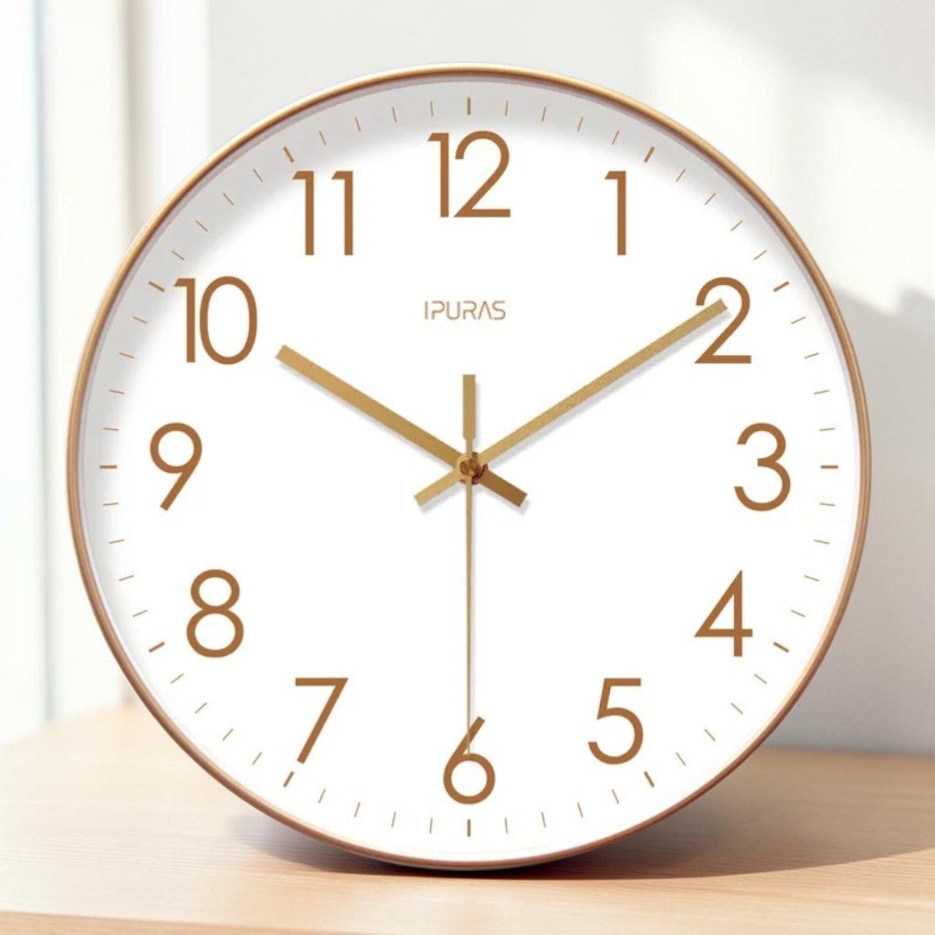 Silent Wall Clock with Glass Face – Modern Scandinavian Design for Home & Office – 10, 12 or 14 Inch | Thomler