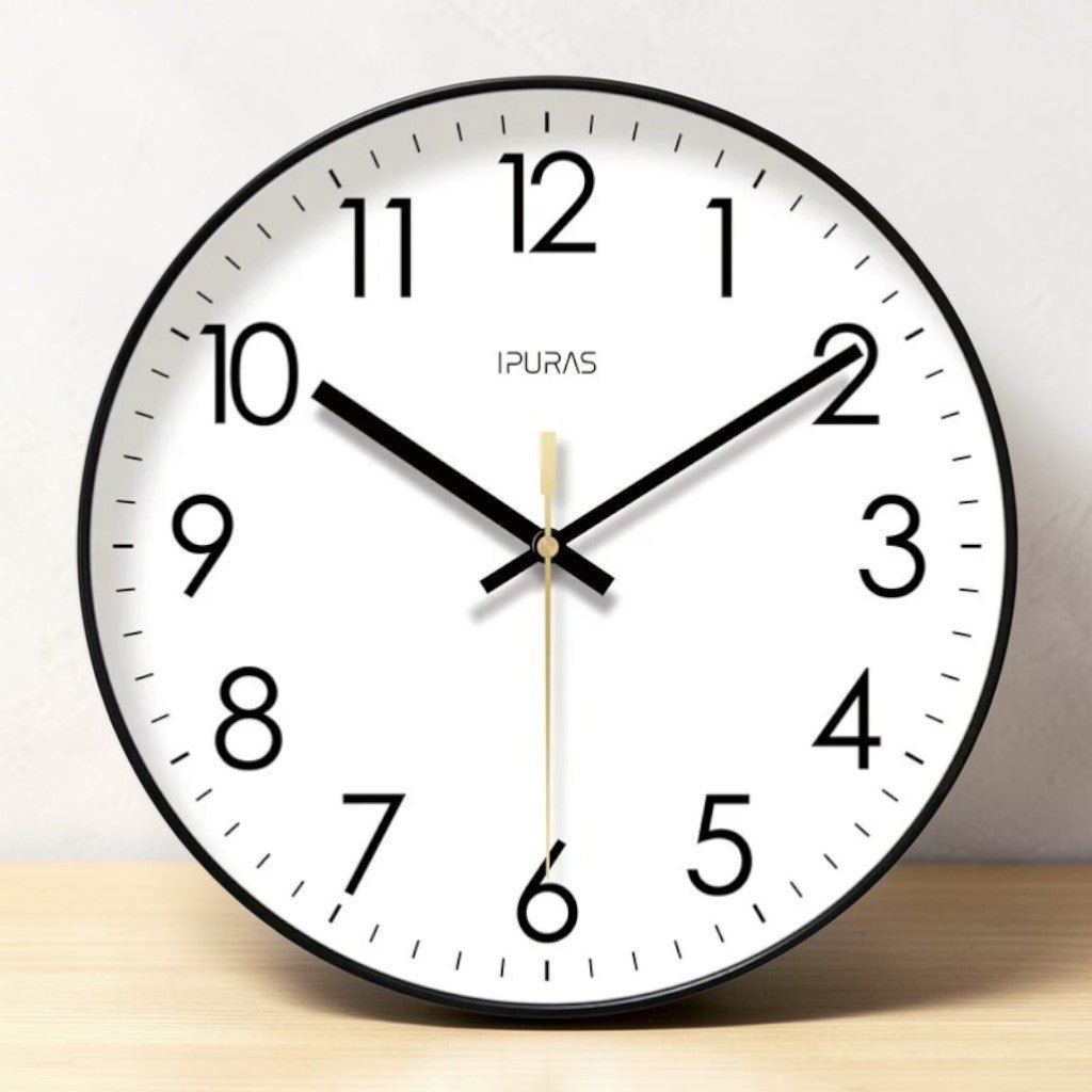 Silent Wall Clock with Glass Face – Modern Scandinavian Design for Home & Office – 10, 12 or 14 Inch | Thomler