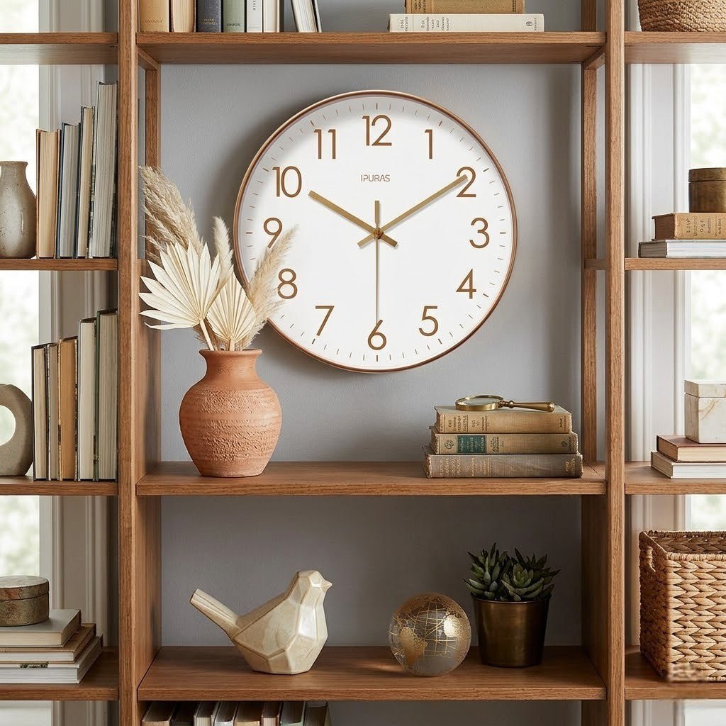 Silent Wall Clock with Glass Face – Modern Scandinavian Design for Home & Office – 10, 12 or 14 Inch | Thomler