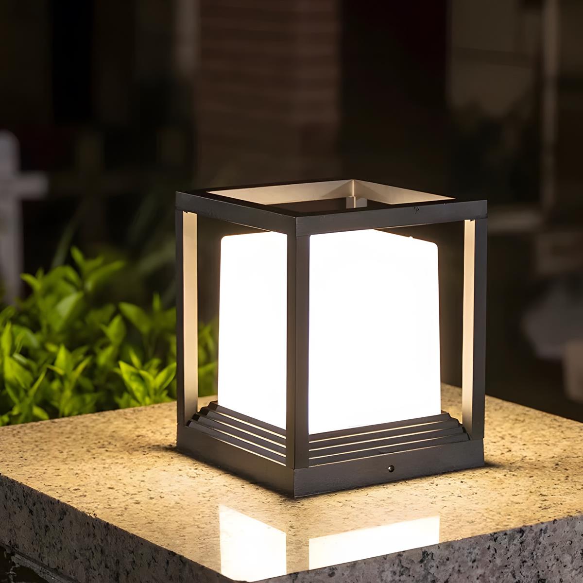 Pedestal Lamp Aluminium 22.5 cm Matte Black Garden Driveway Solar LED Fence Post Light | Thomler