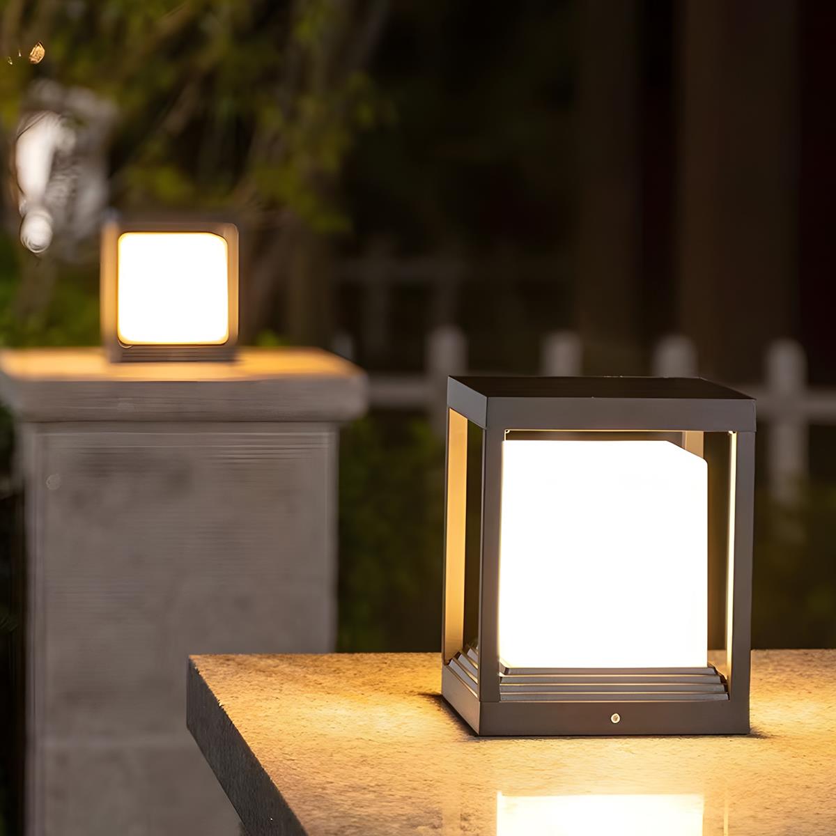 Pedestal Lamp Aluminium 22.5 cm Matte Black Garden Driveway Solar LED Fence Post Light | Thomler