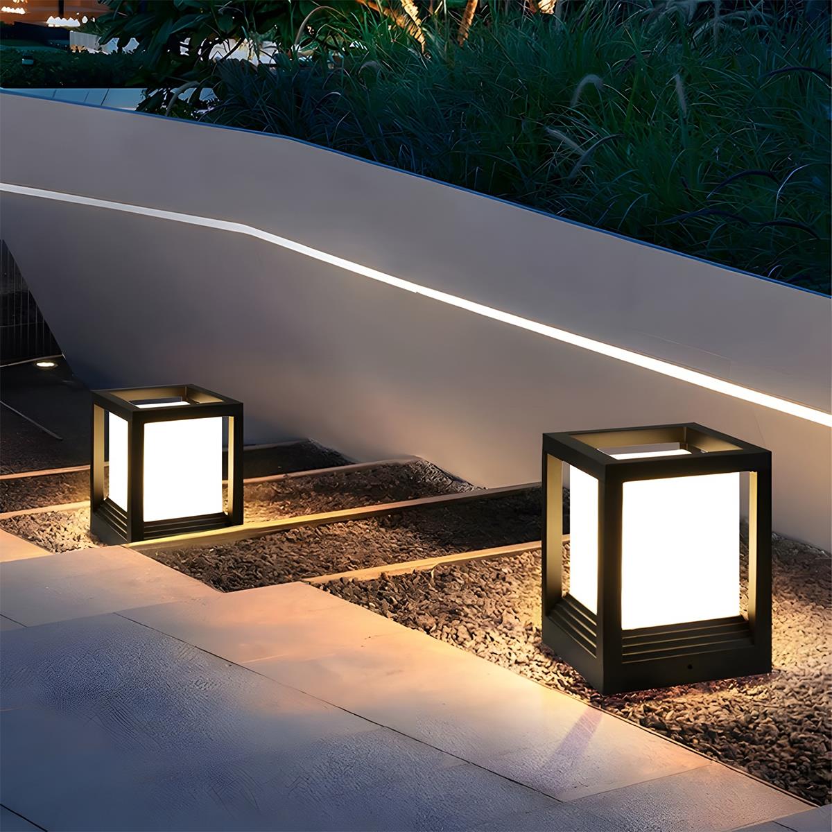 Pedestal Lamp Aluminium 22.5 cm Matte Black Garden Driveway Solar LED Fence Post Light | Thomler