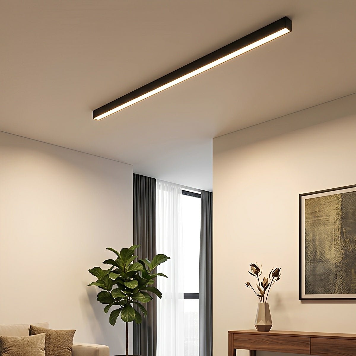 Linear LED Flush Mount Light with Adjustable Brightness & Remote Control for Living Room | Thomler