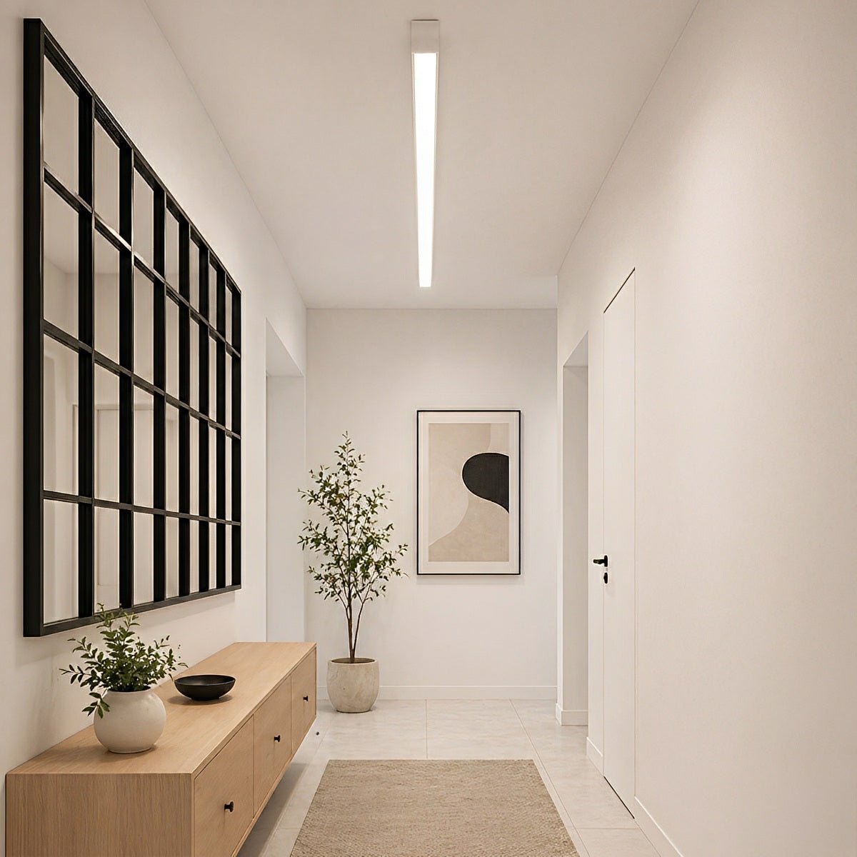 Linear LED Flush Mount Light with Adjustable Brightness & Remote Control for Living Room | Thomler
