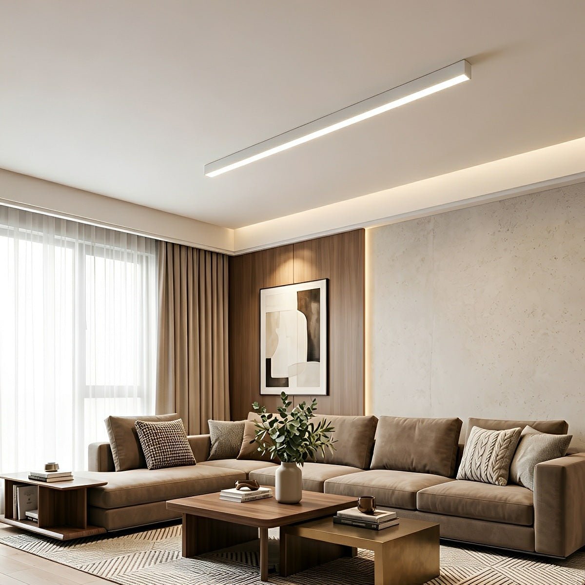 Linear LED Flush Mount Light with Adjustable Brightness & Remote Control for Living Room | Thomler