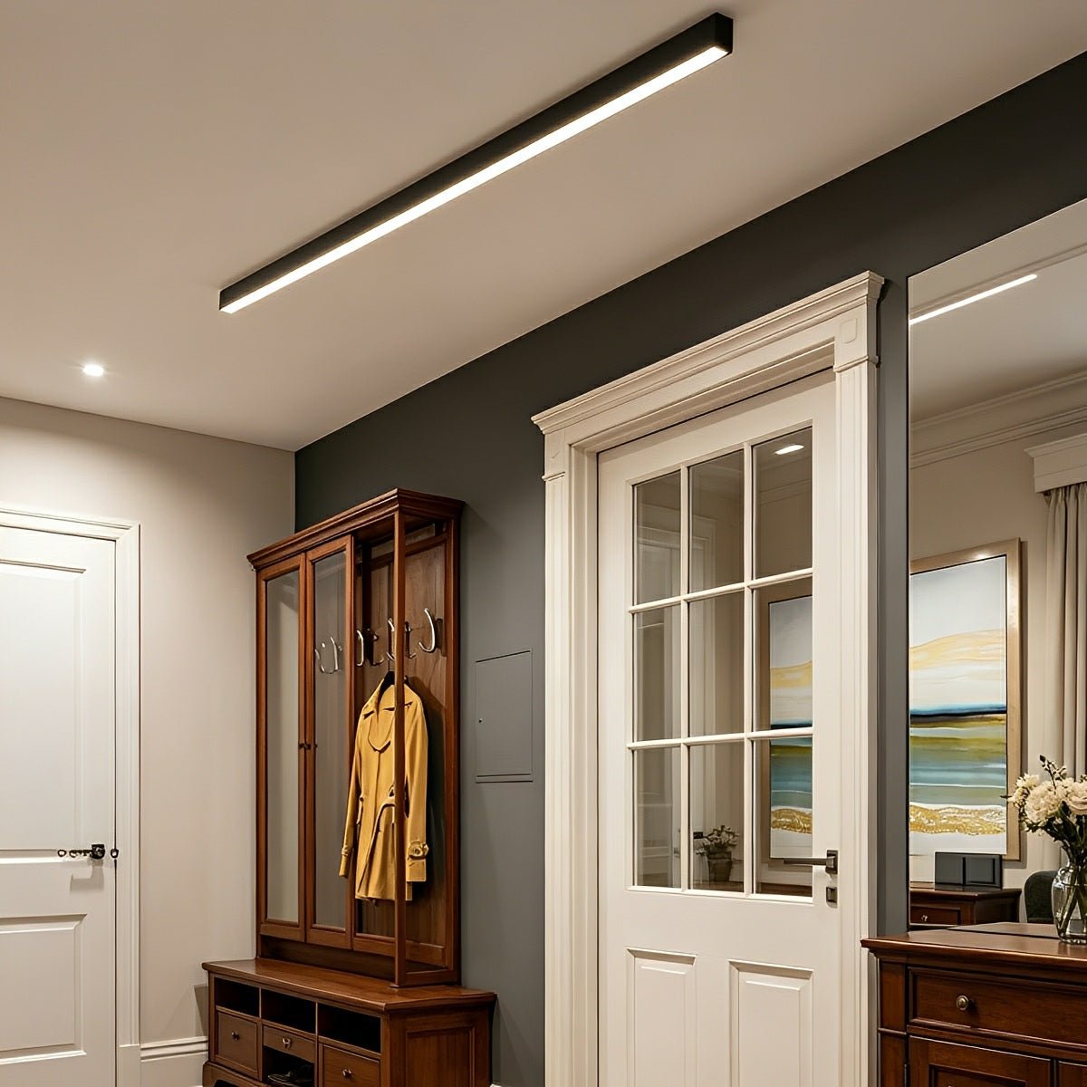 Linear LED Flush Mount Light with Adjustable Brightness & Remote Control for Living Room | Thomler